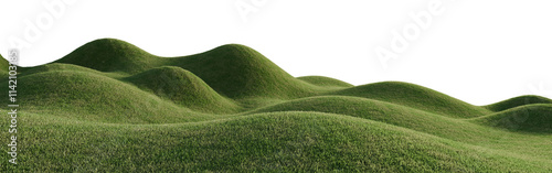 Hills with grass on a transparent background. 3D rendering