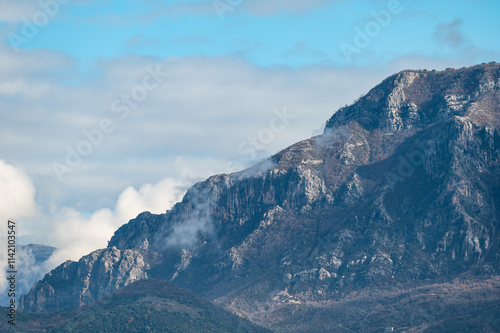 High angle view over the mountains around Tirana, Albania photo