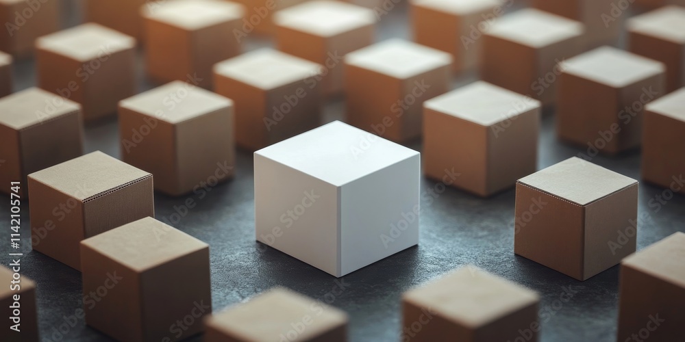 White Box Surrounded by Cardboard Boxes Concept Image, Generative AI White Box Surrounded by Cardboard Boxes Concept Image, Generative AI