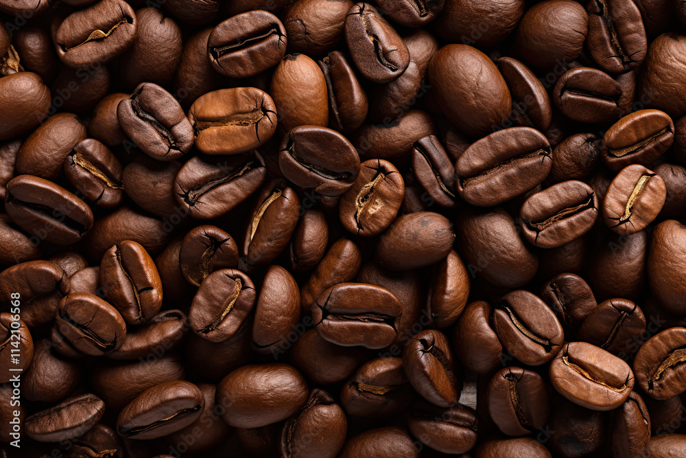 Fototapeta premium A top-down view highlighting the texture of coffee beans 
