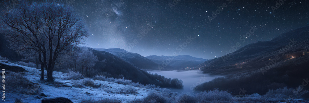 Naklejka premium Starry Winter Night in the Mountains