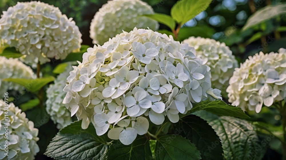 White hydrangea flowers in the garden close-up. Summer floral background White hydrangea flowers in the garden close-up. Summer floral background