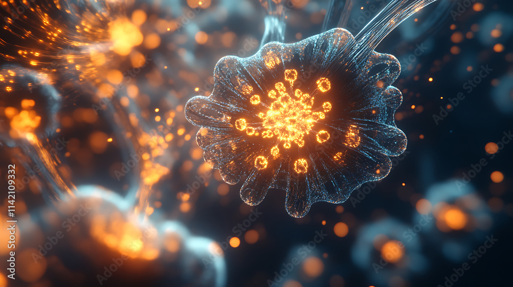 Fototapeta premium Intricate Cosmic Dance: A mesmerizing abstract composition with glowing orbs and swirling tendrils, evoking a sense of wonder and the beauty of the universe. 
