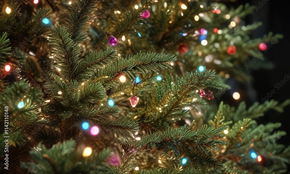 Sparkling lights twinkling on Christmas tree branches, Sparkling Lights, Festive Atmosphere, Twinkling Sparkling lights twinkling on Christmas tree branches, Sparkling Lights, Festive Atmosphere, Twinkling