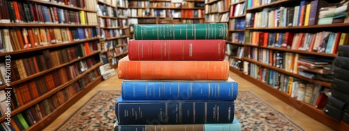 Books Ready for Delivery in a Publisher's Warehouse, Hardcover and Softcover Stacks, Bookshop Supply, Publishing Industry, and Distribution Concept.