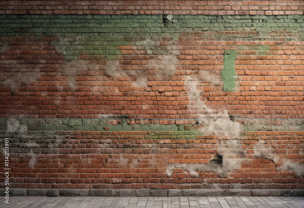 Naklejka premium Rustic brick wall with a hint of green plaster, brick, stone