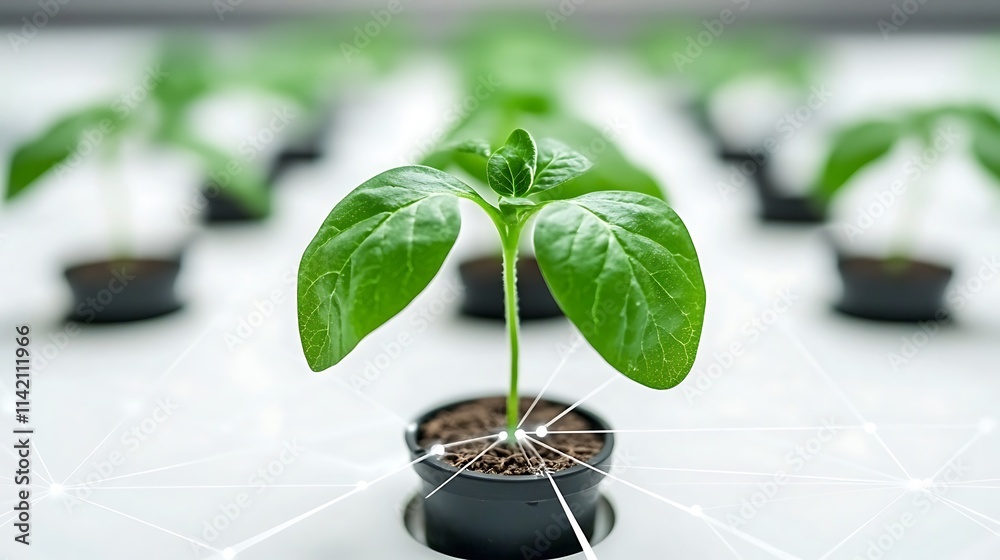 Young Plant Growth in Modern Hydroponic System with Technology Connection and Fresh Green Leaves Young Plant Growth in Modern Hydroponic System with Technology Connection and Fresh Green Leaves