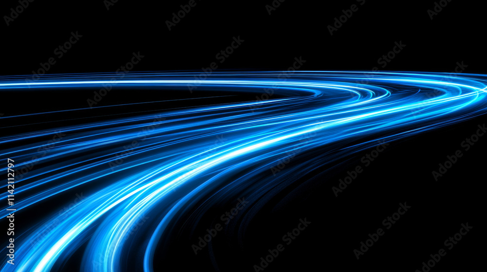 Blue light lines, effect of speed motion trails. Abstract streaks of fast flash movement, blurred neon glow at night, vector realistic set isolated on transparent background Blue light lines, effect of speed motion trails. Abstract streaks of fast flash movement, blurred neon glow at night, vector realistic set isolated on transparent background