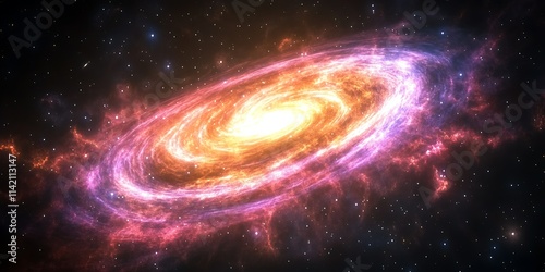 Spiral galaxy with vibrant colors and swirling arms in space. photo