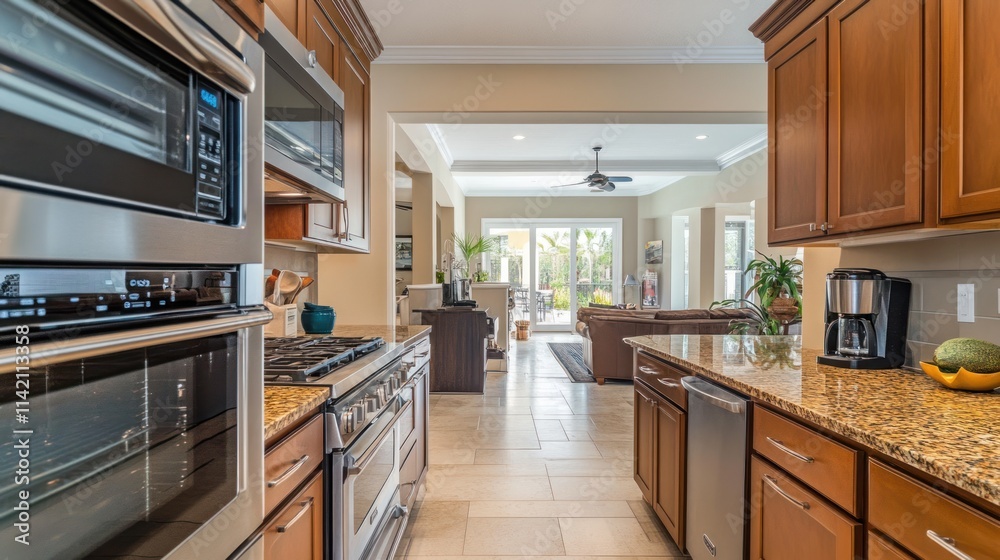 Modern kitchen with granite countertops and appliances. Modern kitchen with granite countertops and appliances.