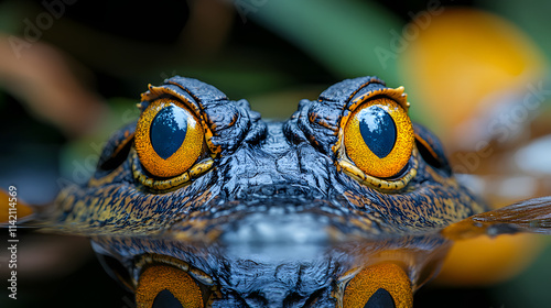 Intriguing Close-Up Portrait of a Siam Crocodile with Striking Eyes and Unique Facial Features in Its Natural Habitat