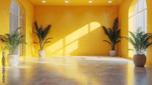 Stunning Indoor Scene Featuring a Harmonious Light Yellow Wall and Floor with Exceptional Clarity in 4K Resolution