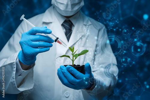Scientist injects plant in sterile lab, combining biochemistry with modern visuals