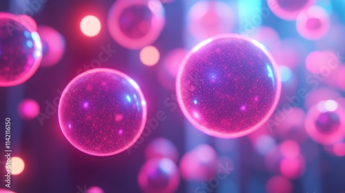 Neon Balls Digital Background with Glowing Effects, Generative AI