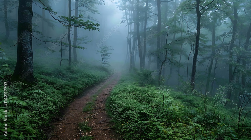 Obraz premium Misty forest with a narrow path