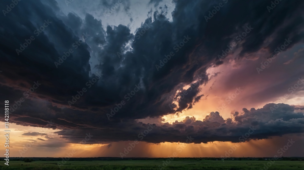 Horizon panorama and dramatic twilight sky and cloud sunset background. Natural sky background texture, beautiful color. Dark clouds, big storm and rain. Weather and nature concept Horizon panorama and dramatic twilight sky and cloud sunset background. Natural sky background texture, beautiful color. Dark clouds, big storm and rain. Weather and nature concept