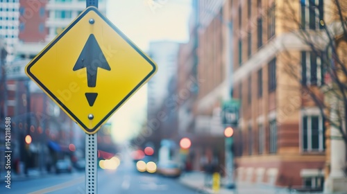 Yellow triangle traffic sign with black exclamation mark symbolizing police warning, clear and sharp with ample copy space for text or design.