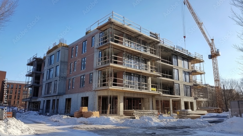 Large residential building under construction with cranes Large residential building under construction with cranes