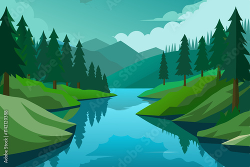 Peaceful River Scene Flowing Through a Dense Green Forest