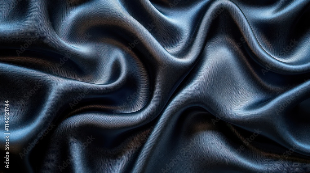 Abstract Dark Blue Silk Drapery: Elegant Texture and Smooth Waves Abstract Dark Blue Silk Drapery: Elegant Texture and Smooth Waves