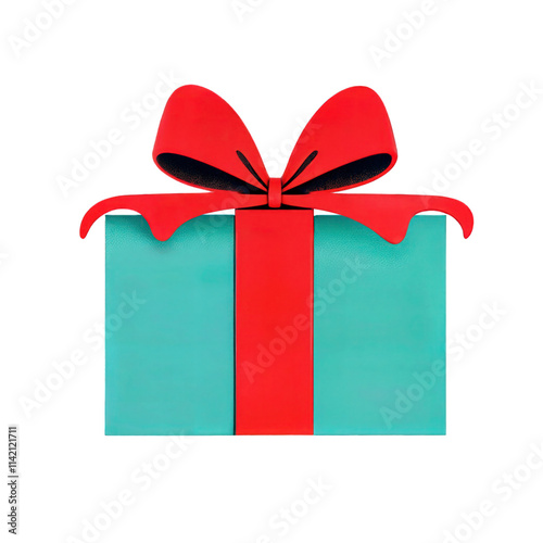 Obraz na płótnie Teal gift box with red ribbon and bow isolated on transparent background
w salonie