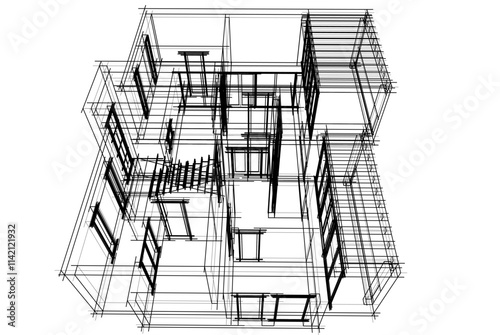 architectural drawing of a house vector  3d  illustration