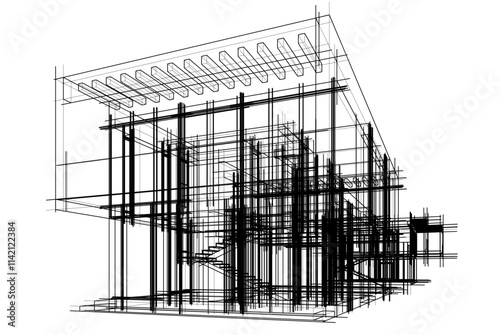 architectural drawing of a house vector  3d  illustration