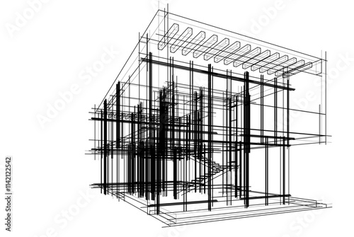 architectural drawing of a house vector  3d  illustration