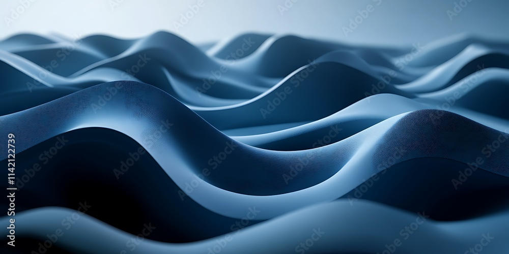 Obraz premium Abstract blue waves, flowing fabric texture, 3D render.