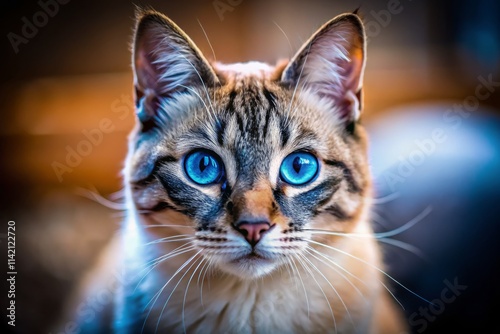 Stunning Blue-Eyed Cat Wide Angle Photography - Majestic Feline Portrait