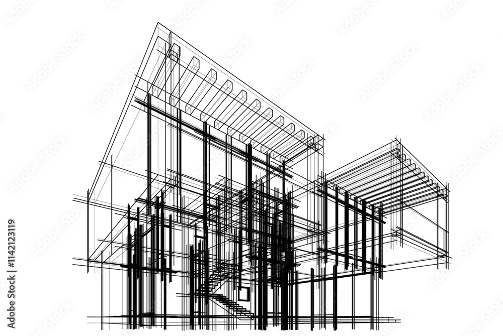 house building sketch architectural 3d illustration house building sketch architectural 3d illustration