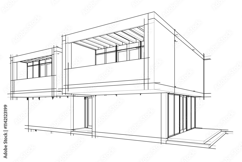 architectural drawing of a house vector 3d illustration architectural drawing of a house vector 3d illustration