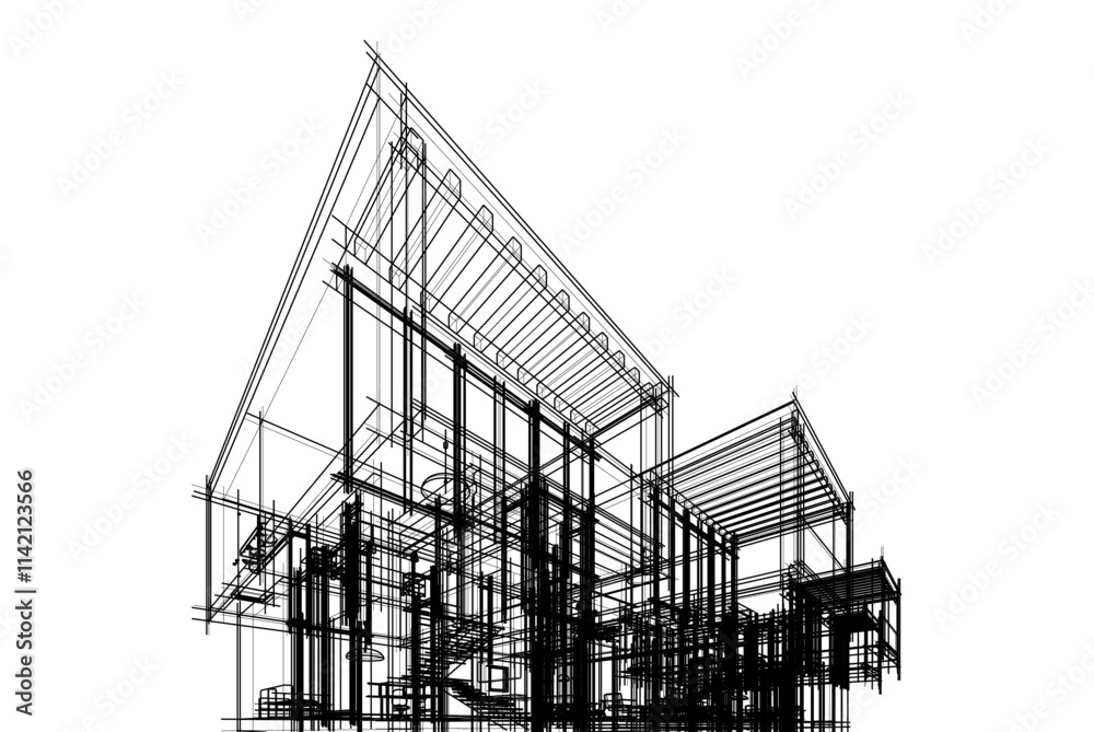 architectural drawing of a house vector 3d illustration architectural drawing of a house vector 3d illustration