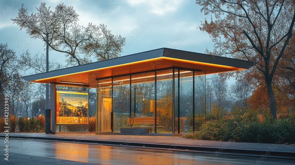 Fototapeta premium a contemporary bus stop bus stop with glas