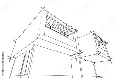 house building sketch architectural 3d illustration