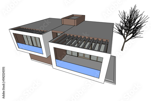 house building sketch architectural 3d illustration