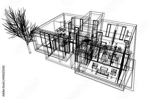 house building sketch architectural 3d illustration
