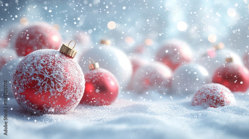 Fototapeta premium abstract christmas background with snowflakes and red and white balls