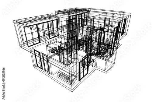 house building sketch architectural 3d illustration