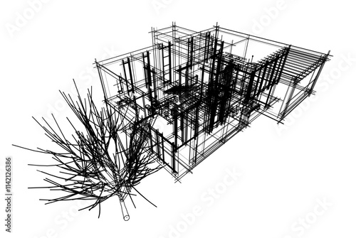 house building sketch architectural 3d illustration