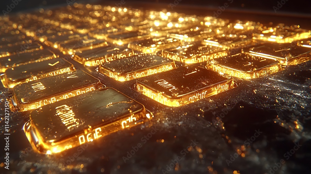 Golden Keyboard Keys Glowing Brightly Golden Keyboard Keys Glowing Brightly