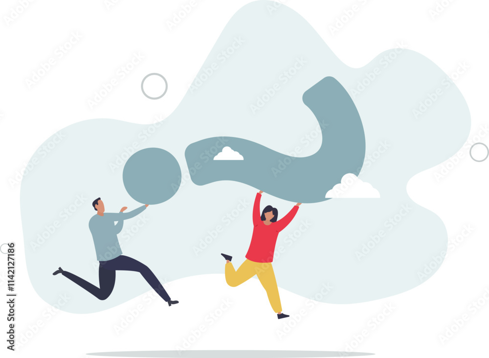 Problem solving, asking question or finding solution for difficulty, teamwork to solve problem or answer,flat characters. Problem solving, asking question or finding solution for difficulty, teamwork to solve problem or answer,flat characters.