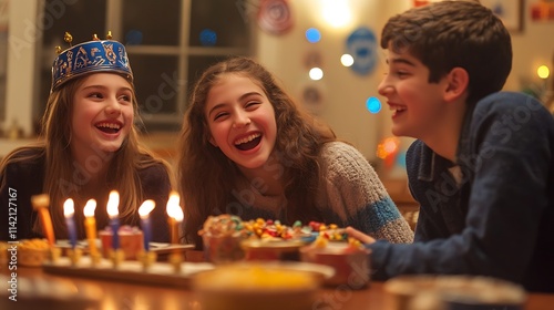 Wallpaper Mural Happy children celebrating Hanukkah with candles and treats. Torontodigital.ca