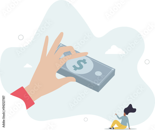 Getting paid, salary, wages payment or bonus, reward or employee benefits,flat characters.
