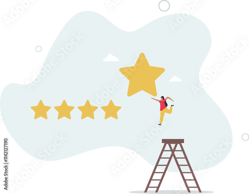 stars rating feedback, customer satisfaction, comment or giving product review,flat characters.