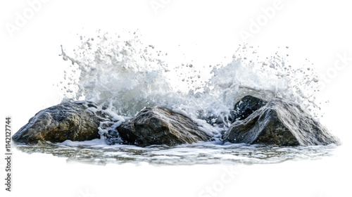 Fototapeta Naklejka Na Ścianę i Meble -  Ocean waves crashing on rocks, transparent background