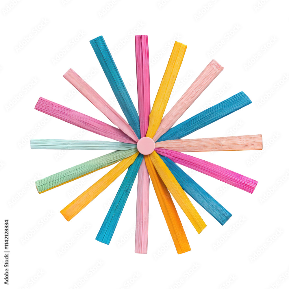 Colorful starburst made of wooden sticks isolated on transparent background