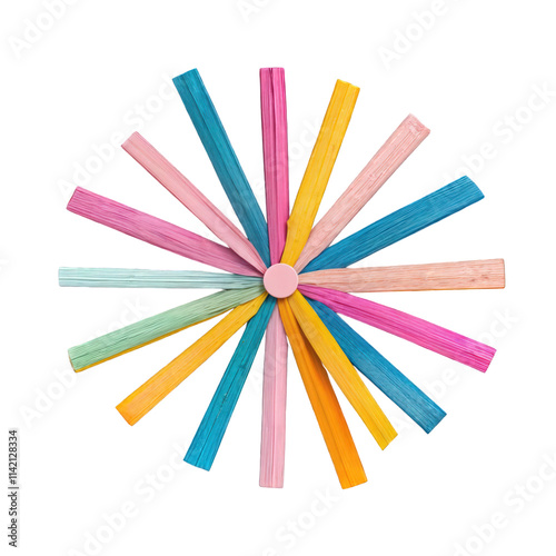 Obraz na płótnie Colorful starburst made of wooden sticks isolated on transparent background
w salonie