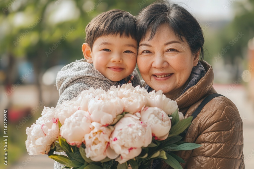 A woman with a large bouquet of beautiful peonies. advertising photo. Mother's Day Gift, International Women's Day A woman with a large bouquet of beautiful peonies. advertising photo. Mother's Day Gift, International Women's Day