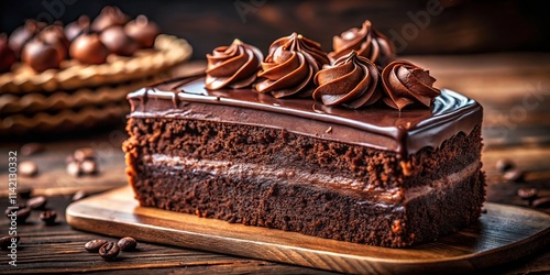 Delicious Chocolate Cake Close-Up:  Fudgey, Moist, Rich Chocolate Dessert Photography photo